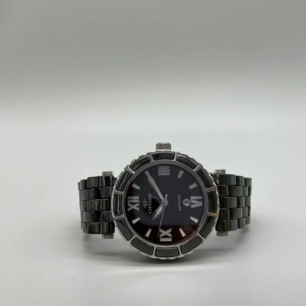 Oniss ON834-L Womens Watch 36mm Black Dial Ceramic Sapphire New Battery 7